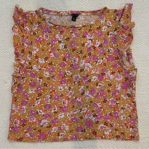 Ann Taylor Floral Ruffle Linen Blouse